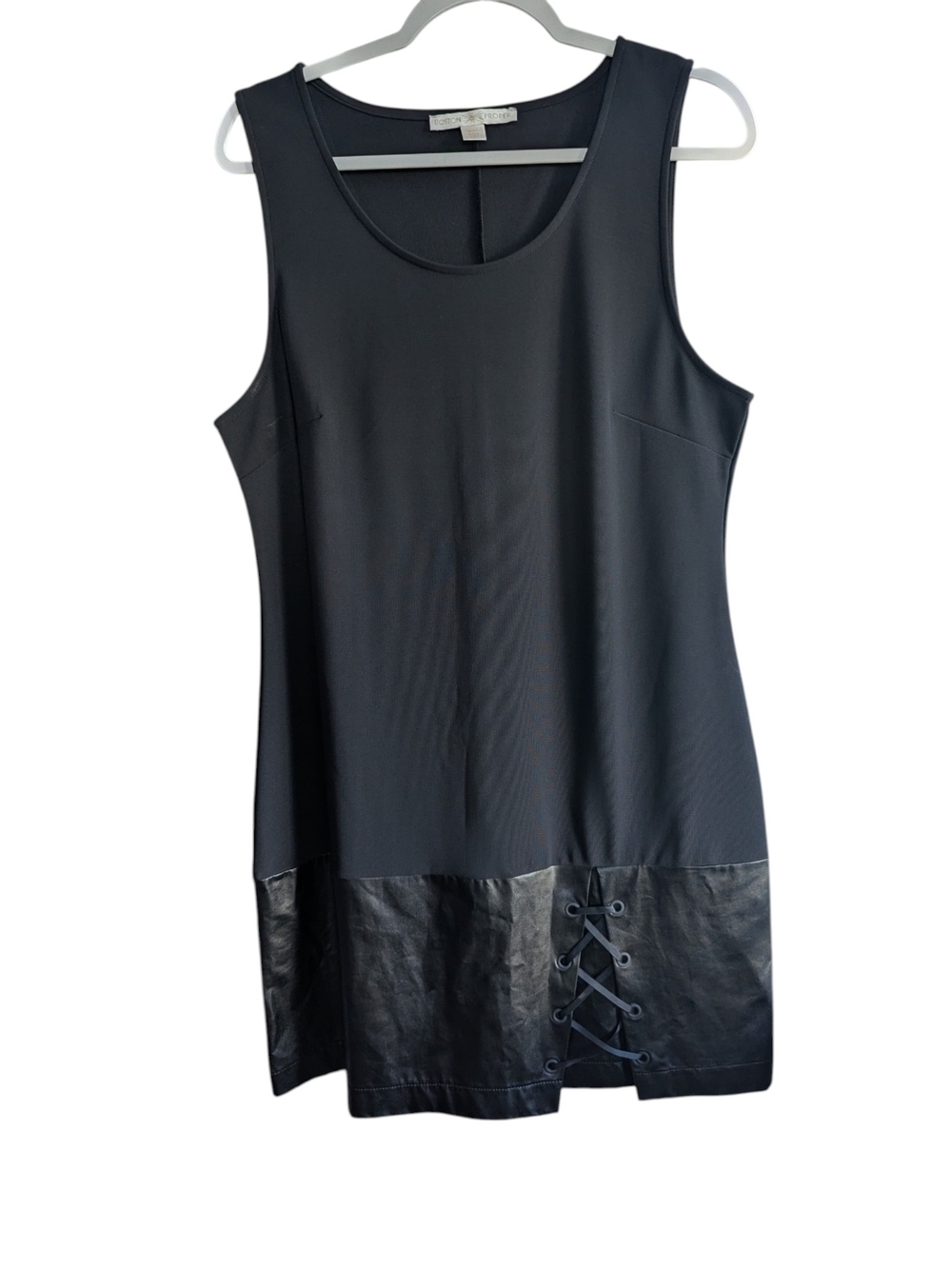 Gothcore Boston Proper Black Sleeveless Tunic with Faux Leather Hem